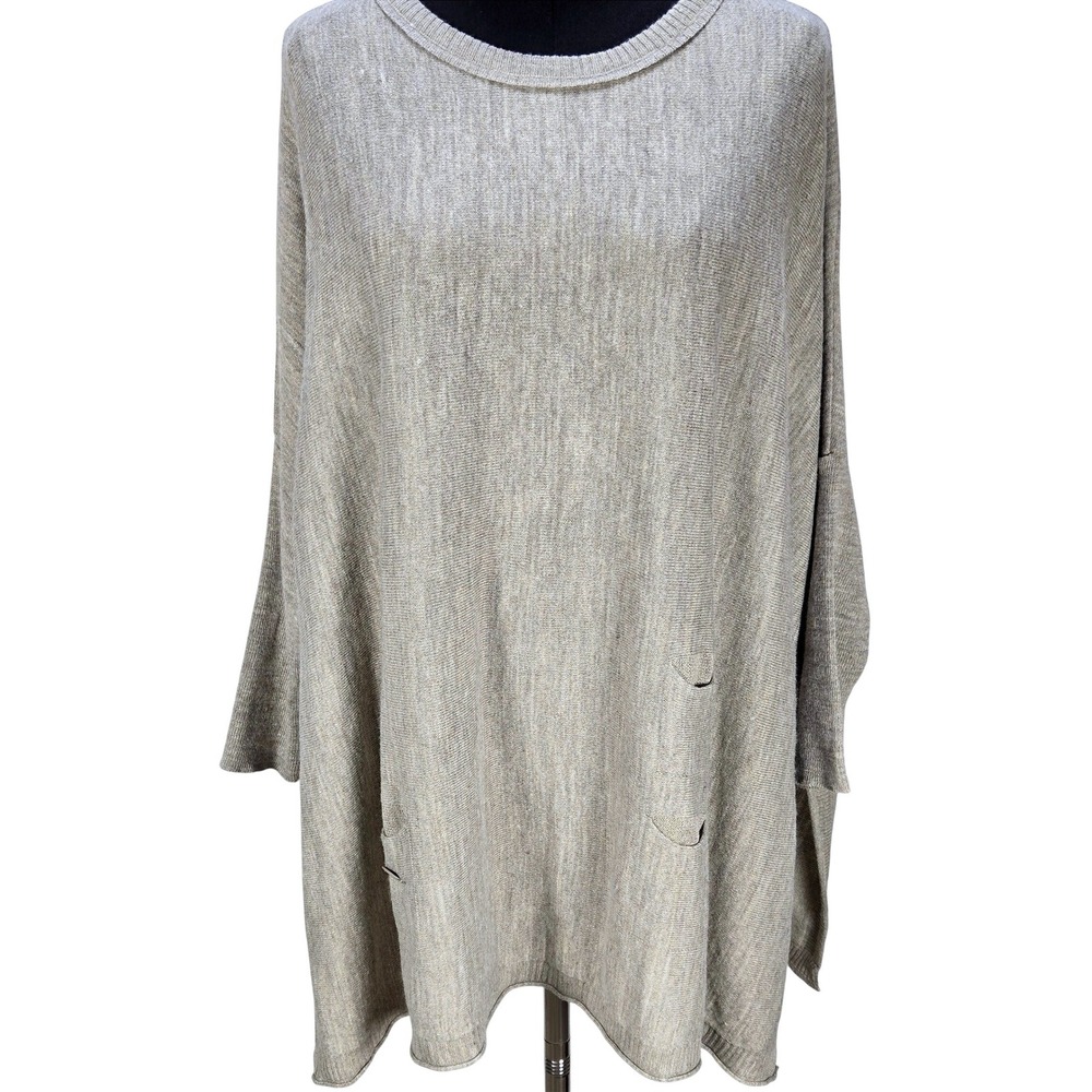Women's MerSea Catalina OS Gray Knit Dolman Sleeve Tunic Sweater Lagenlook